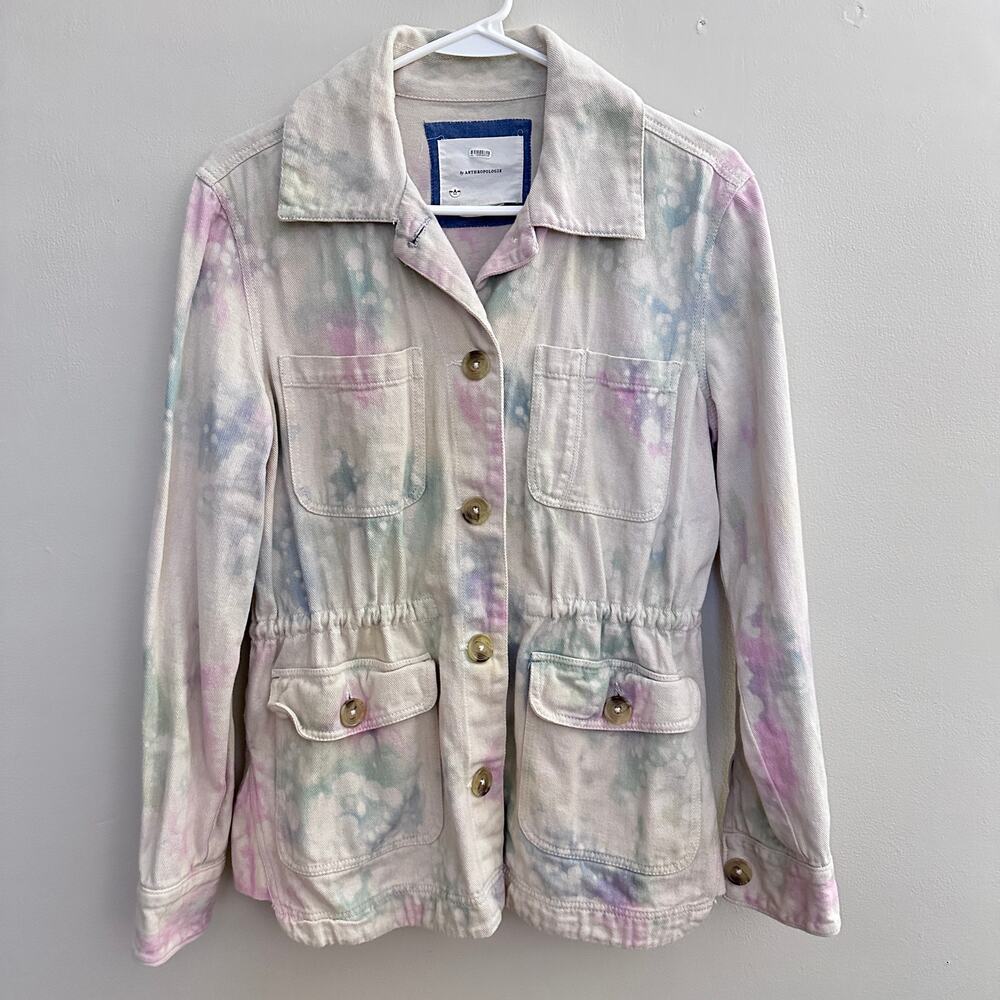 Anthropologie Tie-Dye Cotton Denim Utility Jacket Pastel Boho Womens XS